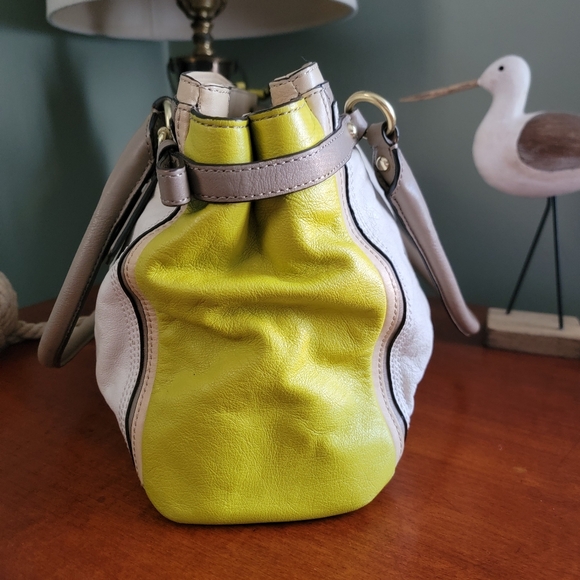 Coach 22701 Madison Kara Carryall Green Tan Cream Leather Brass Y2K Satchel Bag - Picture 5 of 16